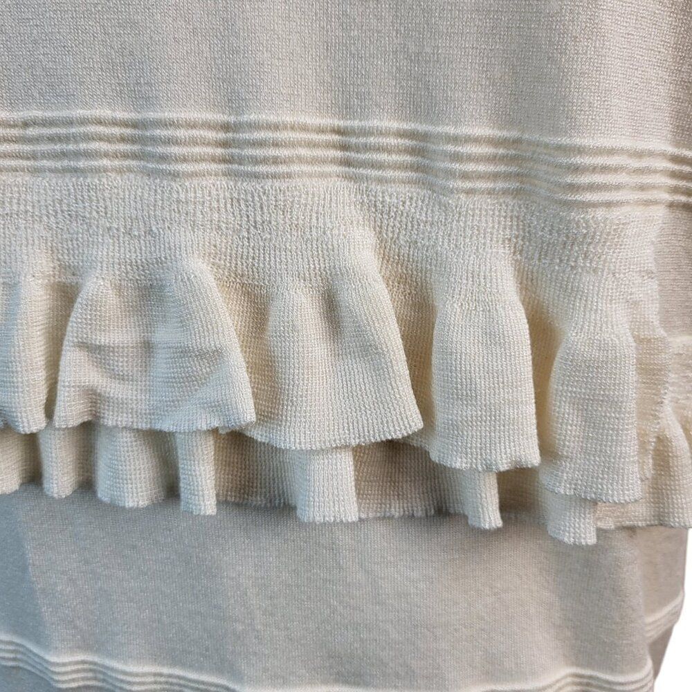 Authentic DVF Small Petite White Sweater Merino Wool Viscose Tiered Ruffles - Picture 12 of 15